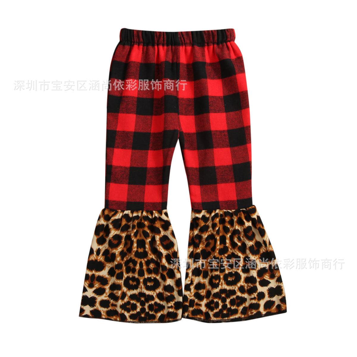 new girls leopard print stitching flared pants nine colors in stock one piece on behalf of - ItemBear.com