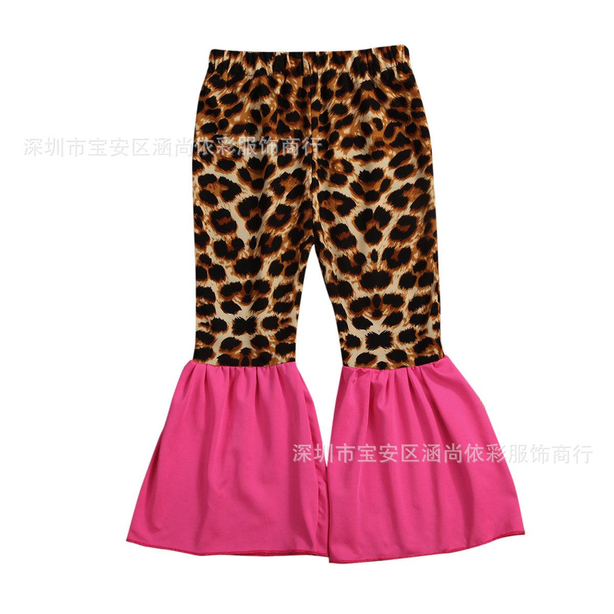 new girls leopard print stitching flared pants nine colors in stock one piece on behalf of - ItemBear.com