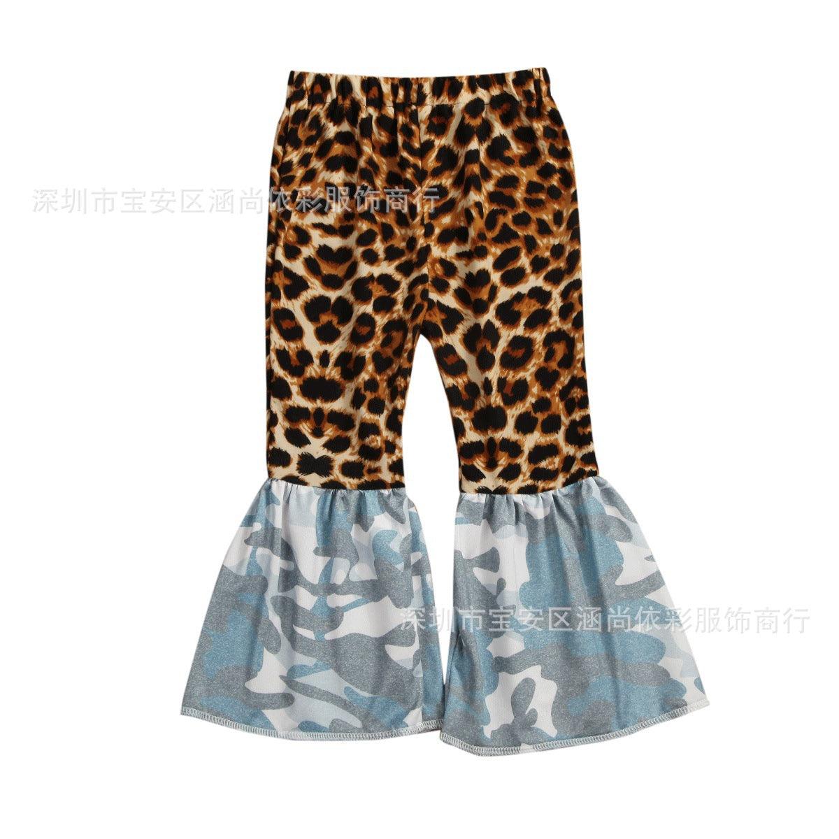 new girls leopard print stitching flared pants nine colors in stock one piece on behalf of - ItemBear.com