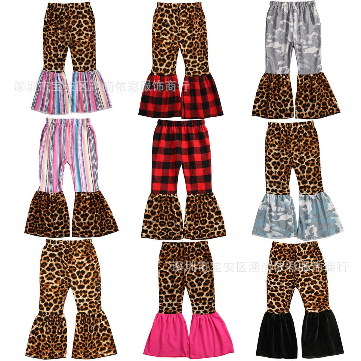 new girls leopard print stitching flared pants nine colors in stock one piece on behalf of - ItemBear.com