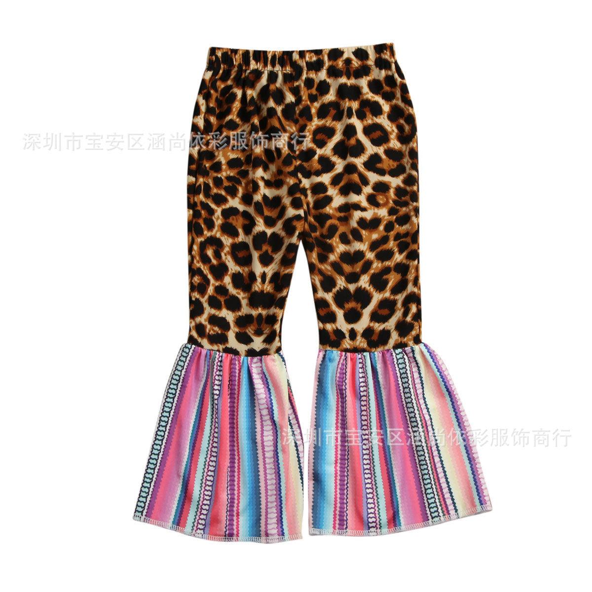 new girls leopard print stitching flared pants nine colors in stock one piece on behalf of - ItemBear.com