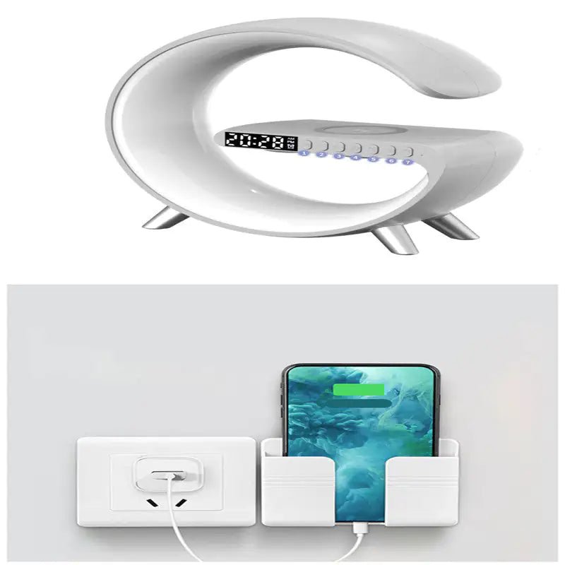 New Intelligent G Shaped LED Lamp Bluetooth Speake Wireless Charger Atmosphere Lamp App Control For Bedroom Home Decor - ItemBear.com