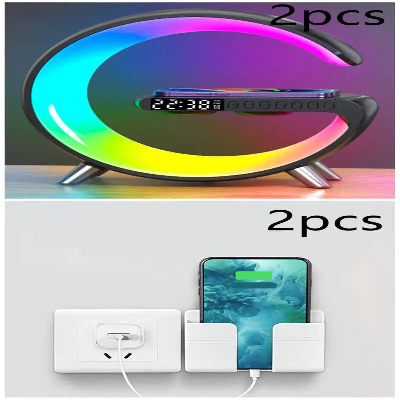 New Intelligent G Shaped LED Lamp Bluetooth Speake Wireless Charger Atmosphere Lamp App Control For Bedroom Home Decor - ItemBear.com