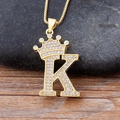 New Luxury Copper Zircon A-Z Crown Alphabet Pendant Chain Necklace Punk Hip-Hop Style Fashion Woman Man Initial Name Jewelry - ItemBear.com
