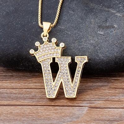 New Luxury Copper Zircon A-Z Crown Alphabet Pendant Chain Necklace Punk Hip-Hop Style Fashion Woman Man Initial Name Jewelry - ItemBear.com