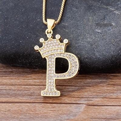 New Luxury Copper Zircon A-Z Crown Alphabet Pendant Chain Necklace Punk Hip-Hop Style Fashion Woman Man Initial Name Jewelry - ItemBear.com
