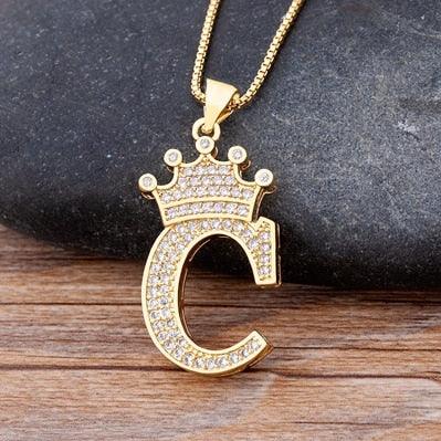 New Luxury Copper Zircon A-Z Crown Alphabet Pendant Chain Necklace Punk Hip-Hop Style Fashion Woman Man Initial Name Jewelry - ItemBear.com