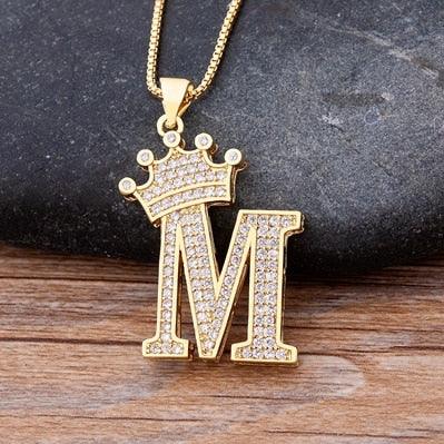 New Luxury Copper Zircon A-Z Crown Alphabet Pendant Chain Necklace Punk Hip-Hop Style Fashion Woman Man Initial Name Jewelry - ItemBear.com