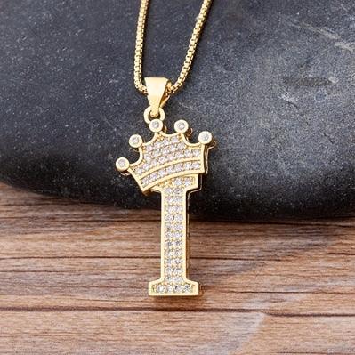 New Luxury Copper Zircon A-Z Crown Alphabet Pendant Chain Necklace Punk Hip-Hop Style Fashion Woman Man Initial Name Jewelry - ItemBear.com