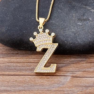 New Luxury Copper Zircon A-Z Crown Alphabet Pendant Chain Necklace Punk Hip-Hop Style Fashion Woman Man Initial Name Jewelry - ItemBear.com