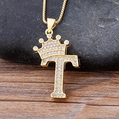 New Luxury Copper Zircon A-Z Crown Alphabet Pendant Chain Necklace Punk Hip-Hop Style Fashion Woman Man Initial Name Jewelry - ItemBear.com