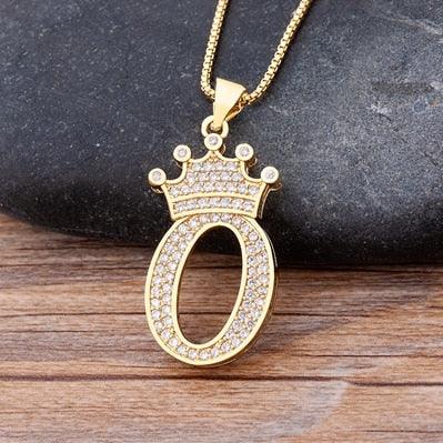 New Luxury Copper Zircon A-Z Crown Alphabet Pendant Chain Necklace Punk Hip-Hop Style Fashion Woman Man Initial Name Jewelry - ItemBear.com
