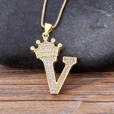 New Luxury Copper Zircon A-Z Crown Alphabet Pendant Chain Necklace Punk Hip-Hop Style Fashion Woman Man Initial Name Jewelry - ItemBear.com