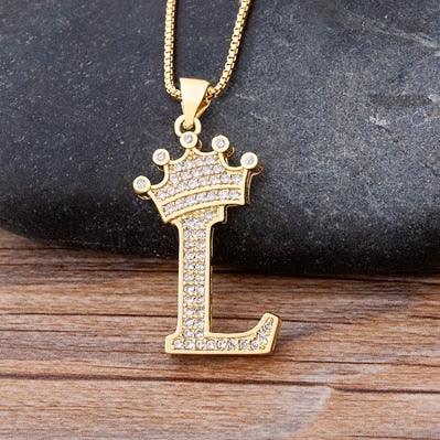 New Luxury Copper Zircon A-Z Crown Alphabet Pendant Chain Necklace Punk Hip-Hop Style Fashion Woman Man Initial Name Jewelry - ItemBear.com