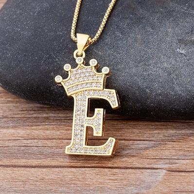 New Luxury Copper Zircon A-Z Crown Alphabet Pendant Chain Necklace Punk Hip-Hop Style Fashion Woman Man Initial Name Jewelry - ItemBear.com