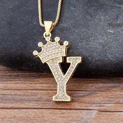 New Luxury Copper Zircon A-Z Crown Alphabet Pendant Chain Necklace Punk Hip-Hop Style Fashion Woman Man Initial Name Jewelry - ItemBear.com