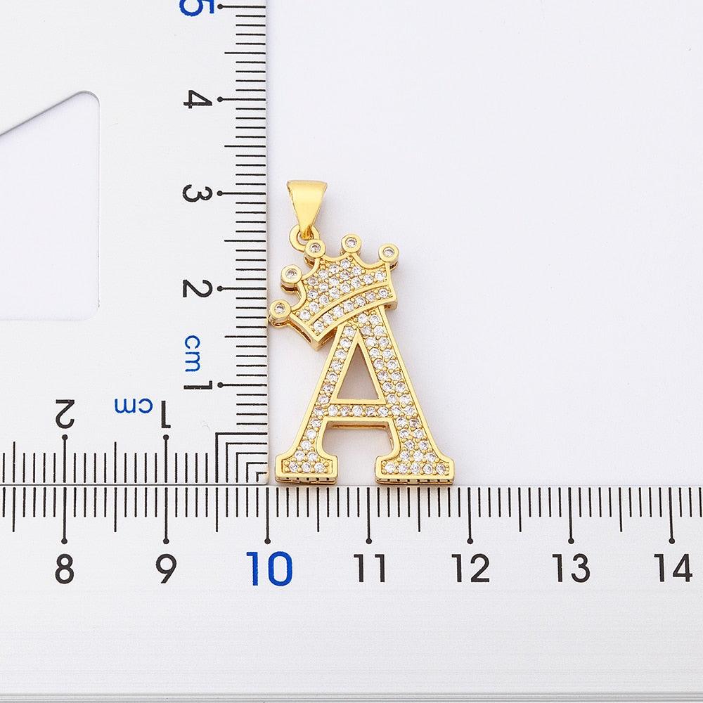 New Luxury Copper Zircon A-Z Crown Alphabet Pendant Chain Necklace Punk Hip-Hop Style Fashion Woman Man Initial Name Jewelry - ItemBear.com