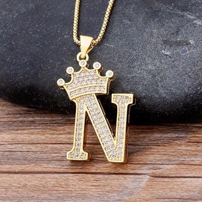 New Luxury Copper Zircon A-Z Crown Alphabet Pendant Chain Necklace Punk Hip-Hop Style Fashion Woman Man Initial Name Jewelry - ItemBear.com