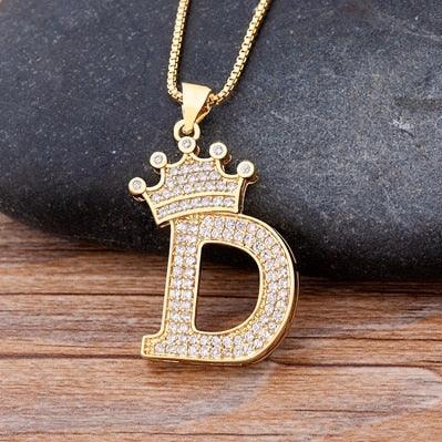 New Luxury Copper Zircon A-Z Crown Alphabet Pendant Chain Necklace Punk Hip-Hop Style Fashion Woman Man Initial Name Jewelry - ItemBear.com