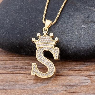 New Luxury Copper Zircon A-Z Crown Alphabet Pendant Chain Necklace Punk Hip-Hop Style Fashion Woman Man Initial Name Jewelry - ItemBear.com