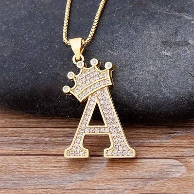 New Luxury Copper Zircon A-Z Crown Alphabet Pendant Chain Necklace Punk Hip-Hop Style Fashion Woman Man Initial Name Jewelry - ItemBear.com