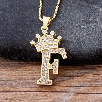 New Luxury Copper Zircon A-Z Crown Alphabet Pendant Chain Necklace Punk Hip-Hop Style Fashion Woman Man Initial Name Jewelry - ItemBear.com