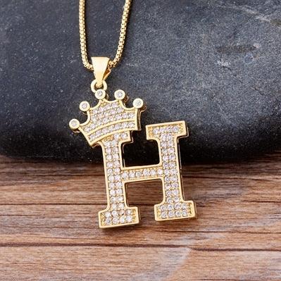 New Luxury Copper Zircon A-Z Crown Alphabet Pendant Chain Necklace Punk Hip-Hop Style Fashion Woman Man Initial Name Jewelry - ItemBear.com