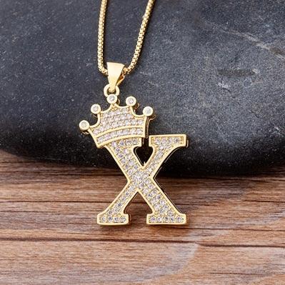 New Luxury Copper Zircon A-Z Crown Alphabet Pendant Chain Necklace Punk Hip-Hop Style Fashion Woman Man Initial Name Jewelry - ItemBear.com