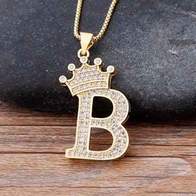 New Luxury Copper Zircon A-Z Crown Alphabet Pendant Chain Necklace Punk Hip-Hop Style Fashion Woman Man Initial Name Jewelry - ItemBear.com