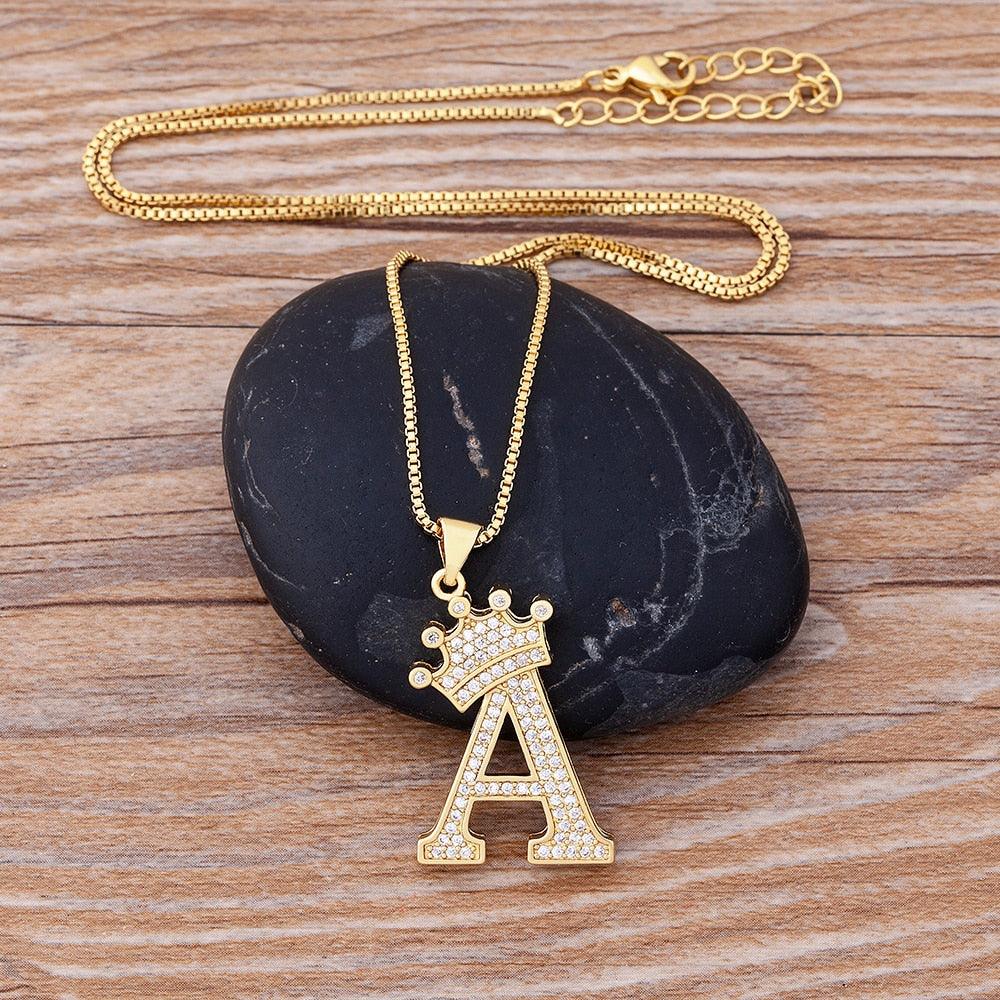 New Luxury Copper Zircon A-Z Crown Alphabet Pendant Chain Necklace Punk Hip-Hop Style Fashion Woman Man Initial Name Jewelry - ItemBear.com
