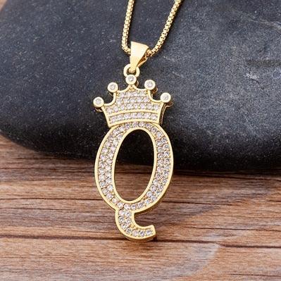 New Luxury Copper Zircon A-Z Crown Alphabet Pendant Chain Necklace Punk Hip-Hop Style Fashion Woman Man Initial Name Jewelry - ItemBear.com