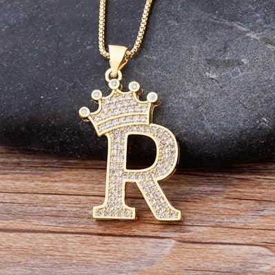 New Luxury Copper Zircon A-Z Crown Alphabet Pendant Chain Necklace Punk Hip-Hop Style Fashion Woman Man Initial Name Jewelry - ItemBear.com