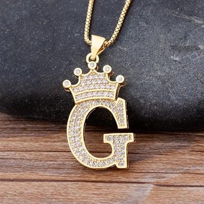 New Luxury Copper Zircon A-Z Crown Alphabet Pendant Chain Necklace Punk Hip-Hop Style Fashion Woman Man Initial Name Jewelry - ItemBear.com