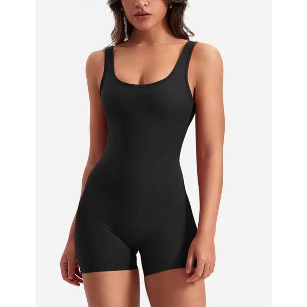 One Piece Jumpsuits for Women Tummy Control V Back Scrunch Butt Jumpsuit Sleeveless Bodycon Yoga Workout Romper Shorts - ItemBear.com