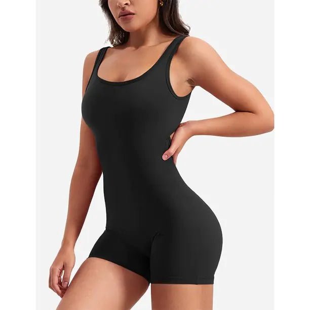 One Piece Jumpsuits for Women Tummy Control V Back Scrunch Butt Jumpsuit Sleeveless Bodycon Yoga Workout Romper Shorts - ItemBear.com