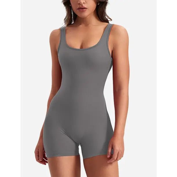 One Piece Jumpsuits for Women Tummy Control V Back Scrunch Butt Jumpsuit Sleeveless Bodycon Yoga Workout Romper Shorts - ItemBear.com