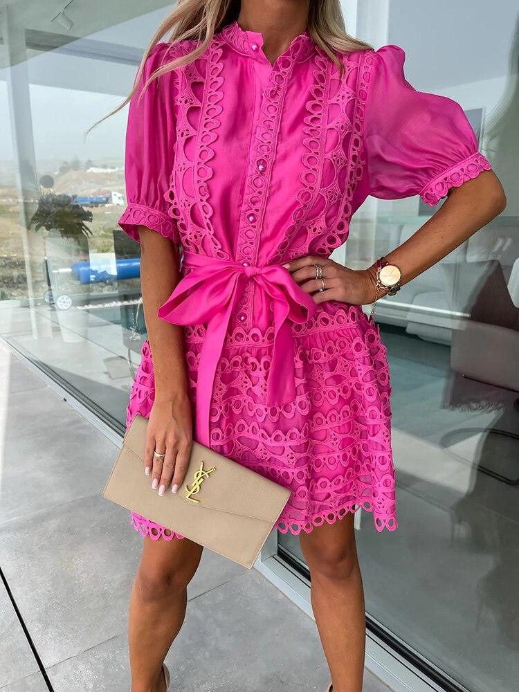 Patchwork Lace Elegant Mini Dress - ItemBear.com