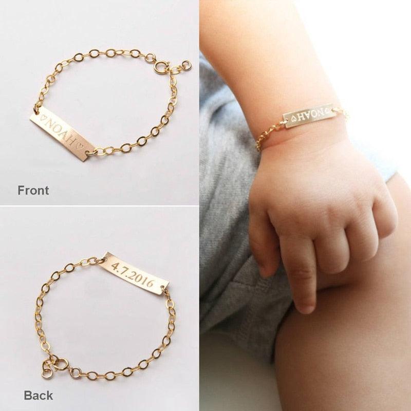 Personalized Baby Name Bracelet Toddler ID Year Date Bar Customed Bracelets For Kid Stainless Steel Jewelry Child Birthday Gifts - ItemBear.com