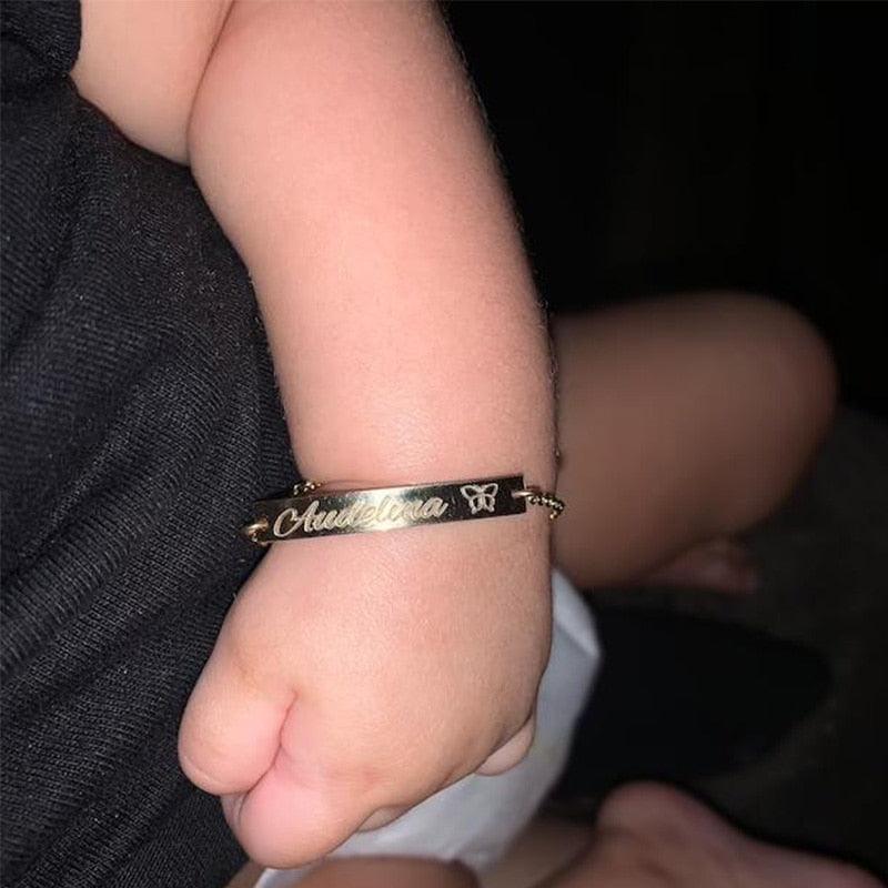 Personalized Baby Name Bracelet Toddler ID Year Date Bar Customed Bracelets For Kid Stainless Steel Jewelry Child Birthday Gifts - ItemBear.com