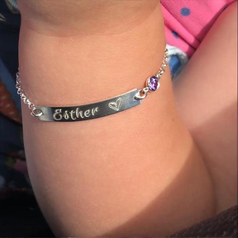Personalized Baby Name Bracelet Toddler ID Year Date Bar Customed Bracelets For Kid Stainless Steel Jewelry Child Birthday Gifts - ItemBear.com