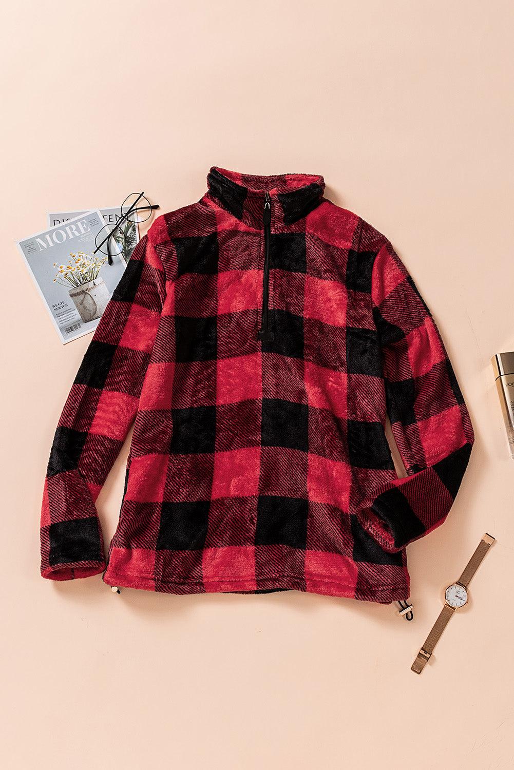 Plaid Print 1/4 Collar Sweatshirt - ItemBear.com