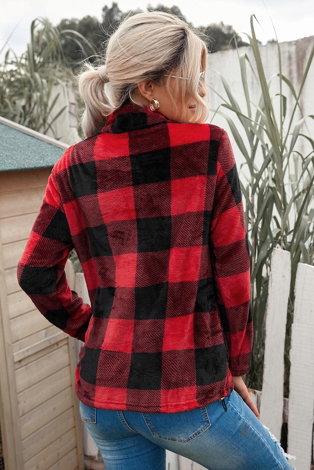 Plaid Print 1/4 Collar Sweatshirt - ItemBear.com