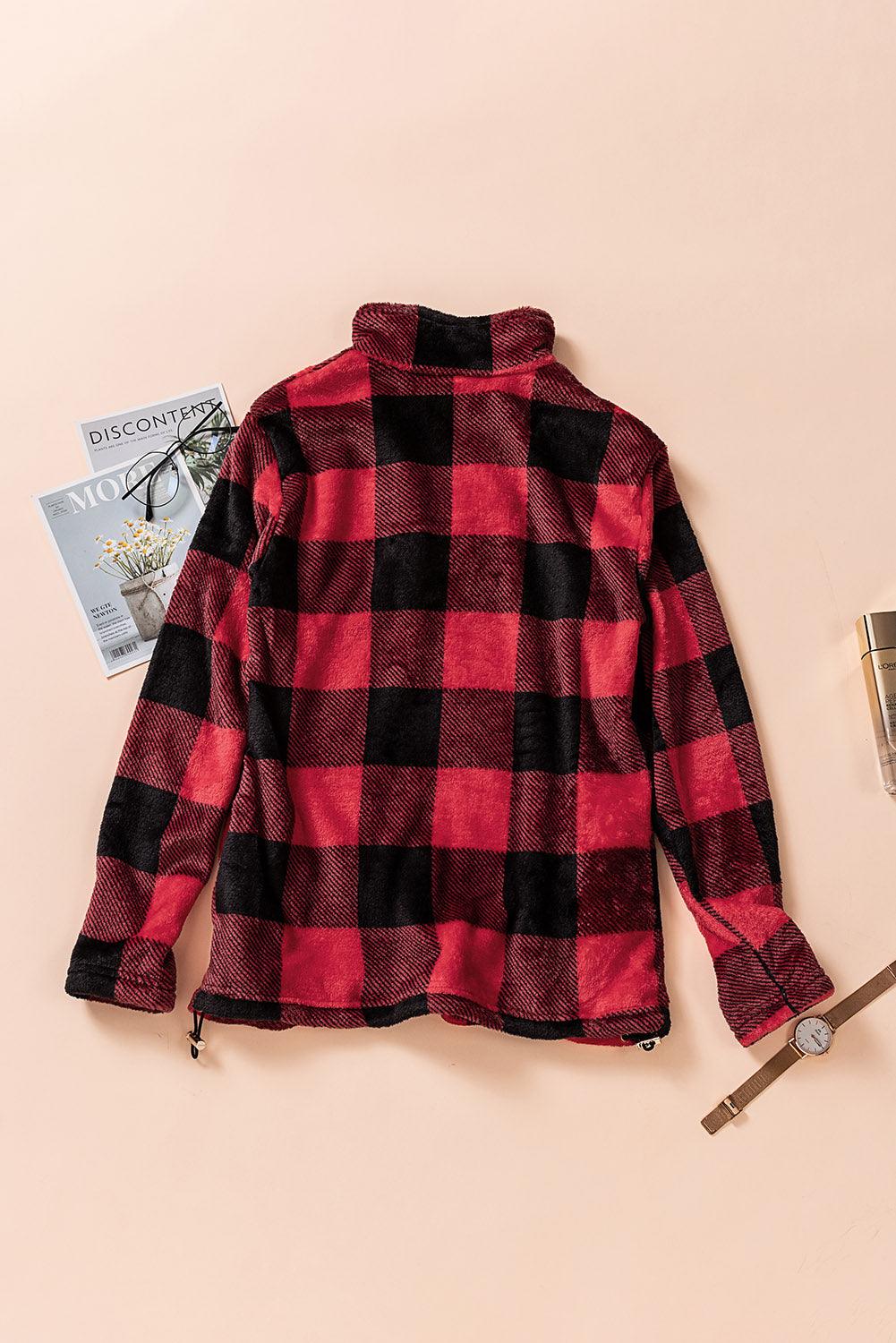 Plaid Print 1/4 Collar Sweatshirt - ItemBear.com