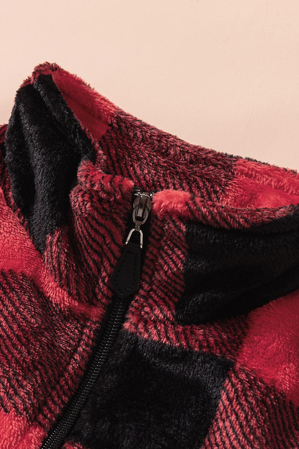 Plaid Print 1/4 Collar Sweatshirt - ItemBear.com
