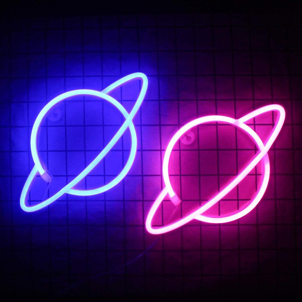 Planet LED Lights Neon Light Sign Bedroom Decor Neon Sign Night Lamp for Rooms Wall Art Bar Party USB or Battery Powered - ItemBear.com