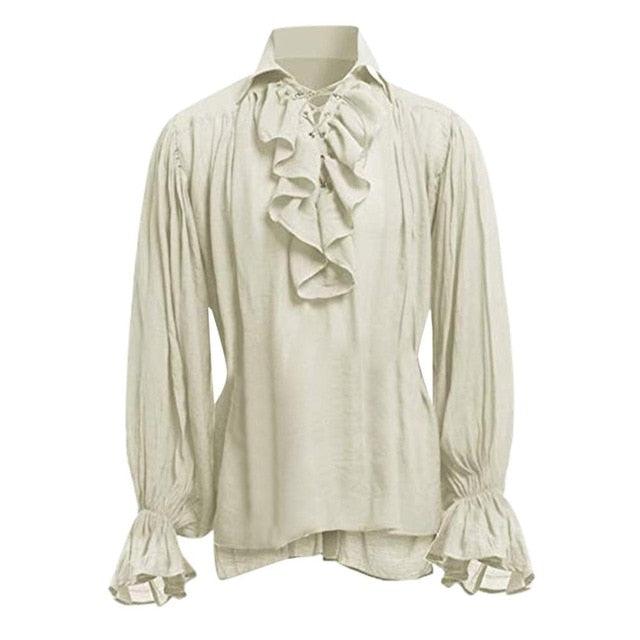 Popxstar New Medieval Renaissance Lacing Up Shirt Bandage Tops For Adut Men Larp Vintage Costume Fluffy Long Sleeve For Male pants Belt - ItemBear.com