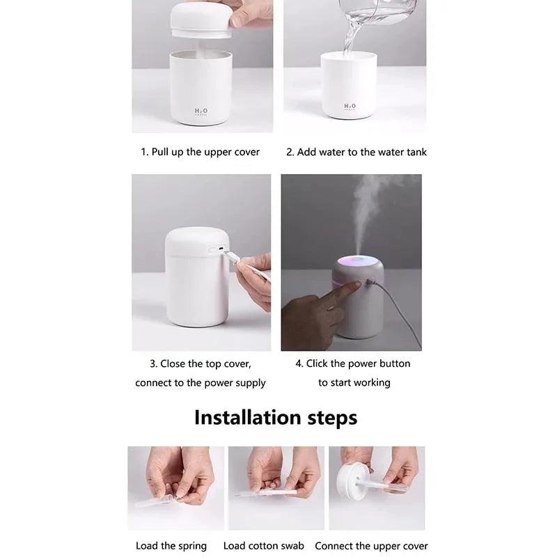 Portable 300ml Electric Air Humidifier Aroma Oil Diffuser USB Cool Mist Sprayer with Colorful Night Light for Home Car - ItemBear.com