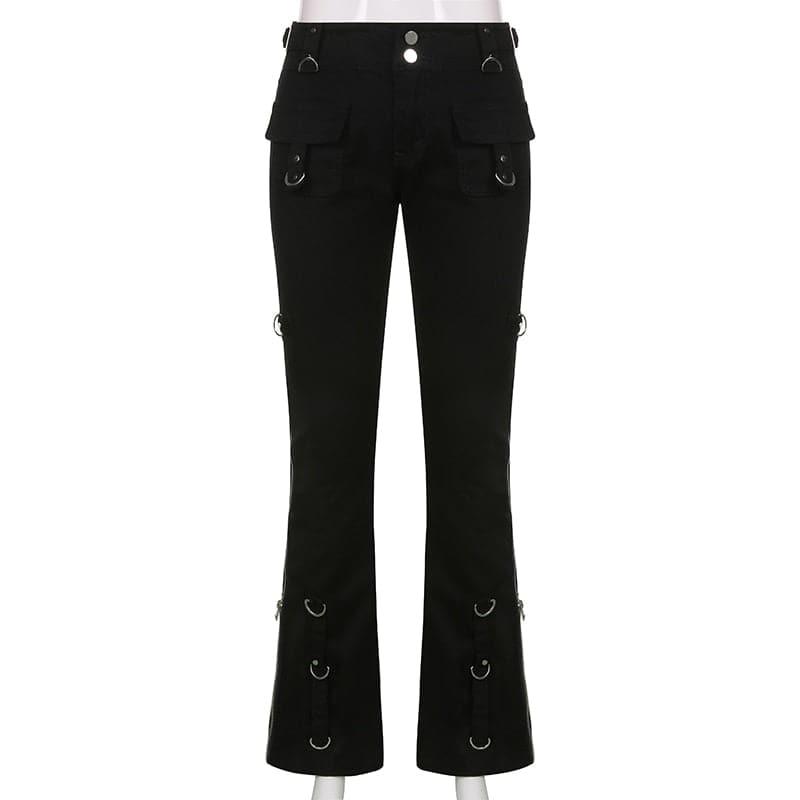 Punk Gothic Black Straight Rivets Pants - ItemBear.com