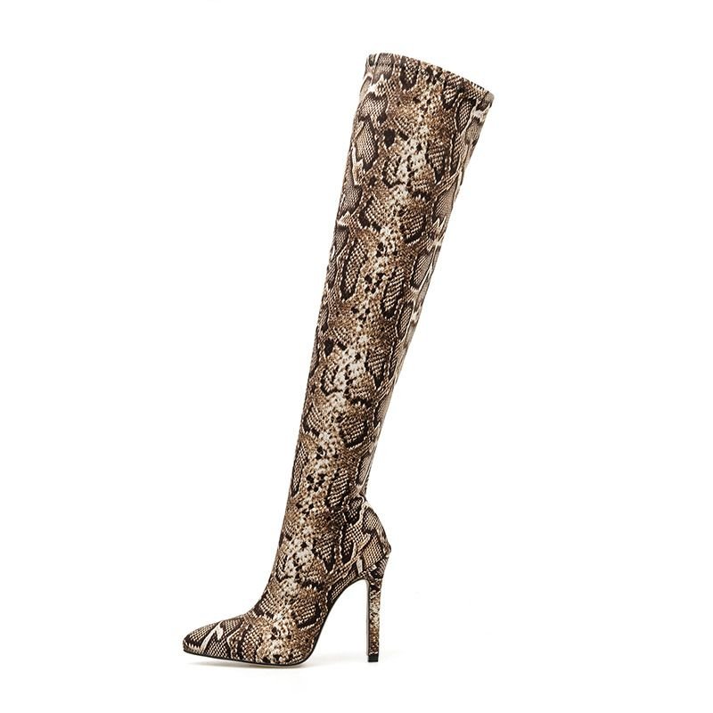 Python Snake Print Thigh High Boots - ItemBear.com