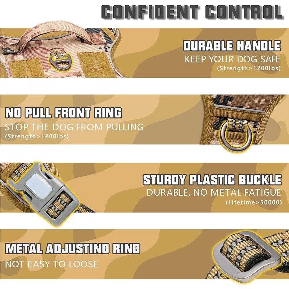 Reflective Tactical Harness For Large Small Dogs Training Vest Leash - ItemBear.com